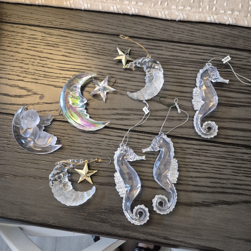 Crystal Seahorse and Moon Ornament Set